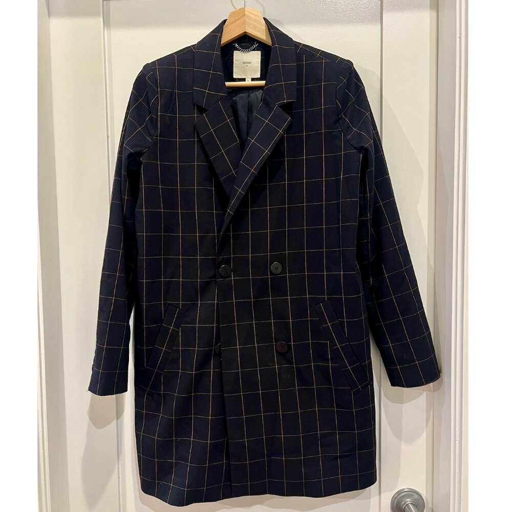 Minimum Copenhagen Navy Windowpane Blazer Coat – Size 36